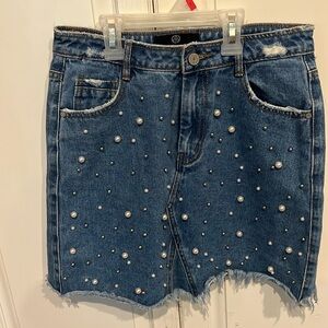 Missguided denim skirt with pearl and bling accents size 4